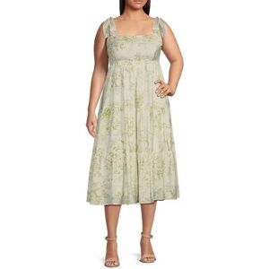 NWT Olive Green Floral Midi Dress Tie Strap Plus Sundress Perch Blu Pepper 2X